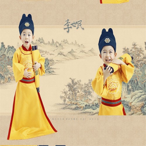 Children chinese folk costumes for boy ancient traditional lishimin Tang Qing dynasty emperor drama photography cosplay performance dresses dragon robes
